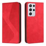 For Samsung Galaxy S21 Ultra 5G Skin Feel Magnetic S-type Solid Color Horizontal Flip Leather Case with Holder & Card Slot & Wallet(Red)