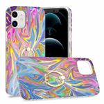 For iPhone 12 mini Laser Glitter Watercolor Pattern Shockproof Protective Case with Ring Holder (FD1)