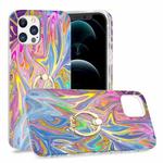 For iPhone 12 Pro Max Laser Glitter Watercolor Pattern Shockproof Protective Case with Ring Holder(FD1)