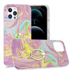 For iPhone 12 Pro Max Laser Glitter Watercolor Pattern Shockproof Protective Case with Ring Holder(FD5)