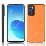 For OPPO Reno6 5G Shockproof Sewing Cow Skin Texture PC + PU + TPU Case(Orange)