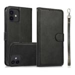For iPhone 12 mini Calf Texture 2 in 1 Detachable Magnetic Back Cover Horizontal Flip Leather Case with Holder & Card Slots & Wallet & Photo Frame (Black)