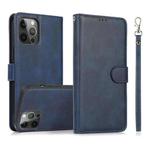 For iPhone 12 / 12 Pro Calf Texture 2 in 1 Detachable Magnetic Back Cover Horizontal Flip Leather Case with Holder & Card Slots & Wallet & Photo Frame(Blue)
