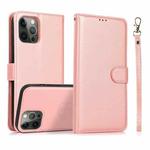 For iPhone 12 / 12 Pro Calf Texture 2 in 1 Detachable Magnetic Back Cover Horizontal Flip Leather Case with Holder & Card Slots & Wallet & Photo Frame(Rose Gold)
