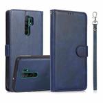 For Xiaomi Redmi 9 Calf Texture 2 in 1 Detachable Magnetic Back Cover Horizontal Flip Leather Case with Holder & Card Slots & Wallet & Photo Frame(Blue)
