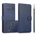 For Samsung Galaxy S10+ Calf Texture 2 in 1 Detachable Magnetic Back Cover Horizontal Flip Leather Case with Holder & Card Slots & Wallet & Photo Frame(Blue)
