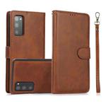 For Samsung Galaxy S20 FE Calf Texture 2 in 1 Detachable Magnetic Back Cover Horizontal Flip Leather Case with Holder & Card Slots & Wallet & Photo Frame(Brown)