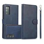 For Samsung Galaxy S20 FE Calf Texture 2 in 1 Detachable Magnetic Back Cover Horizontal Flip Leather Case with Holder & Card Slots & Wallet & Photo Frame(Blue)