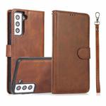 For Samsung Galaxy S21+ 5G Calf Texture 2 in 1 Detachable Magnetic Back Cover Horizontal Flip Leather Case with Holder & Card Slots & Wallet & Photo Frame(Brown)