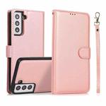 For Samsung Galaxy S21+ 5G Calf Texture 2 in 1 Detachable Magnetic Back Cover Horizontal Flip Leather Case with Holder & Card Slots & Wallet & Photo Frame(Rose Gold)