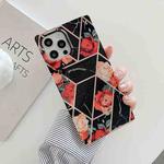 Plating Splicing Pattern Soft TPU Straight-Edge Protective Case For iPhone 11 Pro(Black Flowers)