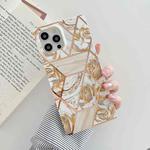 Plating Splicing Pattern Soft TPU Straight-Edge Protective Case For iPhone 12 / 12 Pro(Gold Flowers)