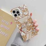 Plating Splicing Pattern Soft TPU Straight-Edge Protective Case with Ring Holder For iPhone 12 / 12 Pro(Gold Flowers)