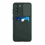 For Samsung Galaxy S21+ 5G Sliding Camera Cover Design TPU Protective Case with Card Slot(Dark Green)