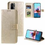 For Xiaomi Redmi Note 10 4G Totem Flower Embossed Horizontal Flip TPU + PU Leather Case with Holder & Card Slots & Wallet(Gold)