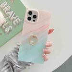 Marble Pattern Soft TPU Straight-Edge Protective Case with Ring Holder For iPhone 11(Orange Green)