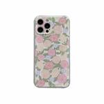For iPhone 12 TPU Embossed + Double-sided Painting Protective Case(Pink Rose)