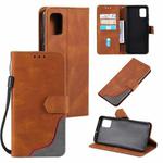 For Samsung Galaxy A02s EU Version Three-color Stitching Calf Texture Horizontal Flip Leather Case with Holder & Card Slots & Wallet(Brown)