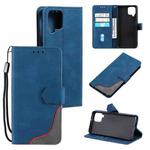 For Samsung Galaxy A12 5G Three-color Stitching Calf Texture Horizontal Flip Leather Case with Holder & Card Slots & Wallet(Blue)