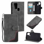 For Samsung Galaxy A21s Three-color Stitching Calf Texture Horizontal Flip Leather Case with Holder & Card Slots & Wallet(Grey)