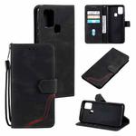 For Samsung Galaxy A21s Three-color Stitching Calf Texture Horizontal Flip Leather Case with Holder & Card Slots & Wallet(Black)