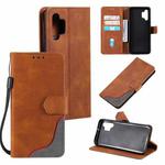 For Samsung Galaxy A32 4G Three-color Stitching Calf Texture Horizontal Flip Leather Case with Holder & Card Slots & Wallet(Brown)