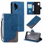 For Samsung Galaxy A32 4G Three-color Stitching Calf Texture Horizontal Flip Leather Case with Holder & Card Slots & Wallet(Blue)