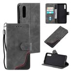 For Samsung Galaxy A50 Three-color Stitching Calf Texture Horizontal Flip Leather Case with Holder & Card Slots & Wallet(Grey)
