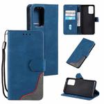 For Samsung Galaxy A52 5G / 4G Three-color Stitching Calf Texture Horizontal Flip Leather Case with Holder & Card Slots & Wallet(Blue)