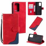 For Samsung Galaxy A52 5G / 4G Three-color Stitching Calf Texture Horizontal Flip Leather Case with Holder & Card Slots & Wallet(Red)