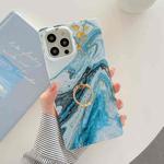 Marble Pattern Soft TPU Straight-Edge Protective Case with Ring Holder For iPhone 11 Pro(Gilding Blue)