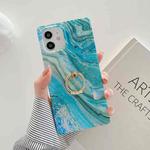 Marble Pattern Soft TPU Straight-Edge Protective Case with Ring Holder For iPhone 11(Shining Green)