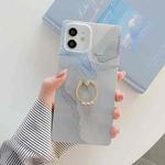 Marble Pattern Soft TPU Straight-Edge Protective Case with Ring Holder For iPhone 12 / 12 Pro(Blue)