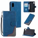 For Xiaomi Redmi 9A Three-color Stitching Calf Texture Horizontal Flip Leather Case with Holder & Card Slots & Wallet(Blue)