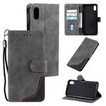 For Xiaomi Redmi 9A Three-color Stitching Calf Texture Horizontal Flip Leather Case with Holder & Card Slots & Wallet(Grey)