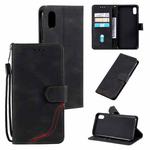 For Xiaomi Redmi 9A Three-color Stitching Calf Texture Horizontal Flip Leather Case with Holder & Card Slots & Wallet(Black)