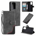 For Xiaomi Redmi K40 Three-color Stitching Calf Texture Horizontal Flip Leather Case with Holder & Card Slots & Wallet(Grey)