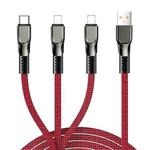 JOYROOM S-1335K4 1.3m 3.5A 3 in 1 USB to 8 Pin + 8 Pin + USB-C / Type-C Remarkable Series Nylon Braid Charging Data Cable(Red)