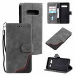 For Samsung Galaxy S10 Three-color Stitching Calf Texture Horizontal Flip Leather Case with Holder & Card Slots & Wallet(Grey)