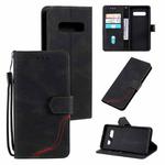 For Samsung Galaxy S10 Plus Three-color Stitching Calf Texture Horizontal Flip Leather Case with Holder & Card Slots & Wallet(Black)