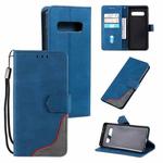 For Samsung Galaxy S10 Plus Three-color Stitching Calf Texture Horizontal Flip Leather Case with Holder & Card Slots & Wallet(Blue)