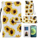 For iPhone 12 Pro Max Painted Pattern Horizontal Flip Leather Case with Holder & Card Slots & Photo Frame(Sunflower)