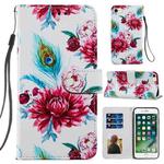 For iPhone SE 2022 / SE 2020 / 8 / 7 Painted Pattern Horizontal Flip Leather Case with Holder & Card Slots & Photo Frame(Peacock Flower)
