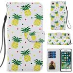 For iPhone SE 2022 / SE 2020 / 8 / 7 Painted Pattern Horizontal Flip Leather Case with Holder & Card Slots & Photo Frame(Pineapple)
