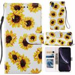For iPhone XR Painted Pattern Horizontal Flip Leather Case with Holder & Card Slots & Photo Frame(Sunflower)