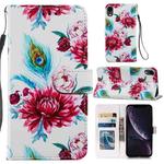 For iPhone XR Painted Pattern Horizontal Flip Leather Case with Holder & Card Slots & Photo Frame(Peacock Flower)