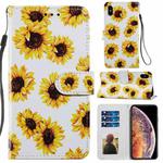 For iPhone X / XS Painted Pattern Horizontal Flip Leather Case with Holder & Card Slots & Photo Frame(Sunflower)