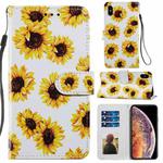 For iPhone XS Max Painted Pattern Horizontal Flip Leather Case with Holder & Card Slots & Photo Frame(Sunflower)