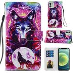 For iPhone 12 / 12 Pro Painted Pattern Horizontal Flip Leather Case with Holder & Card Slots & Photo Frame(Wolf Totem)