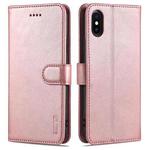 For iPhone X / XS AZNS Skin Feel Calf Texture Horizontal Flip Leather Case with Card Slots & Holder & Wallet(Rose Gold)